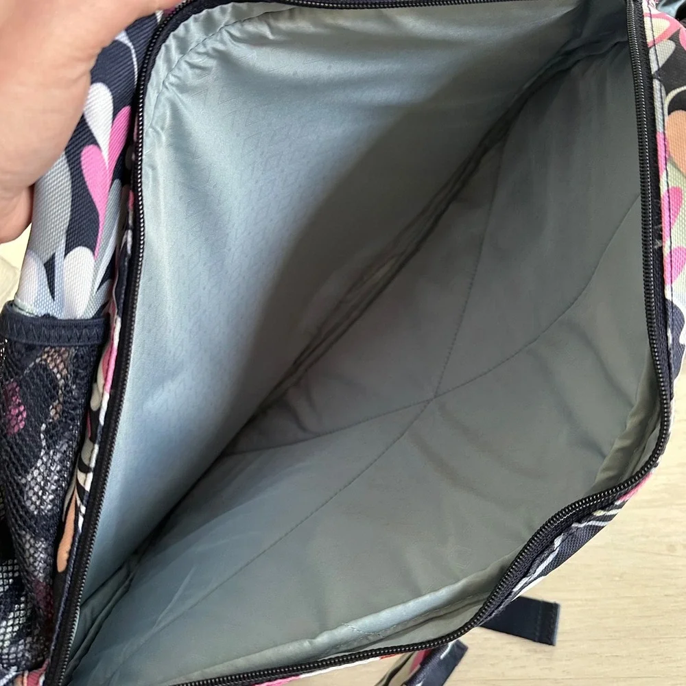 Vera Bradley Floral Paisley Canvas Backpack Pink Navy Grey Multi-Compartment